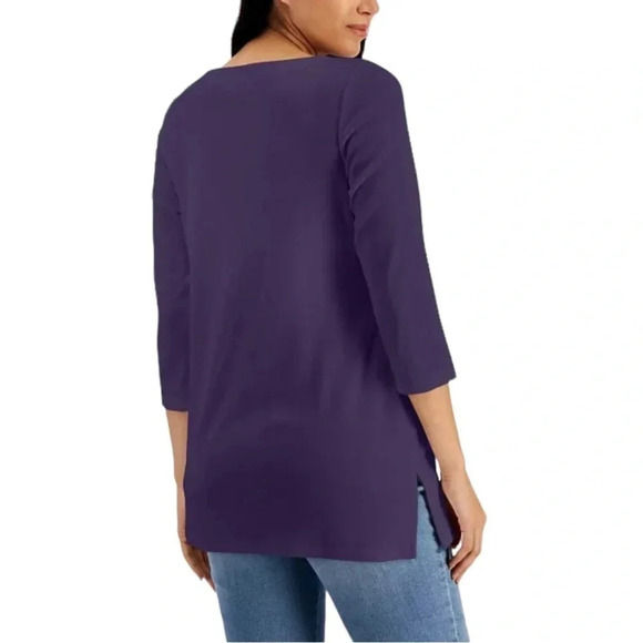 Karen Scott 3/4 Sleeve Boat Neck Purple 1X Plus Size Top EUC - Picture 3 of 11